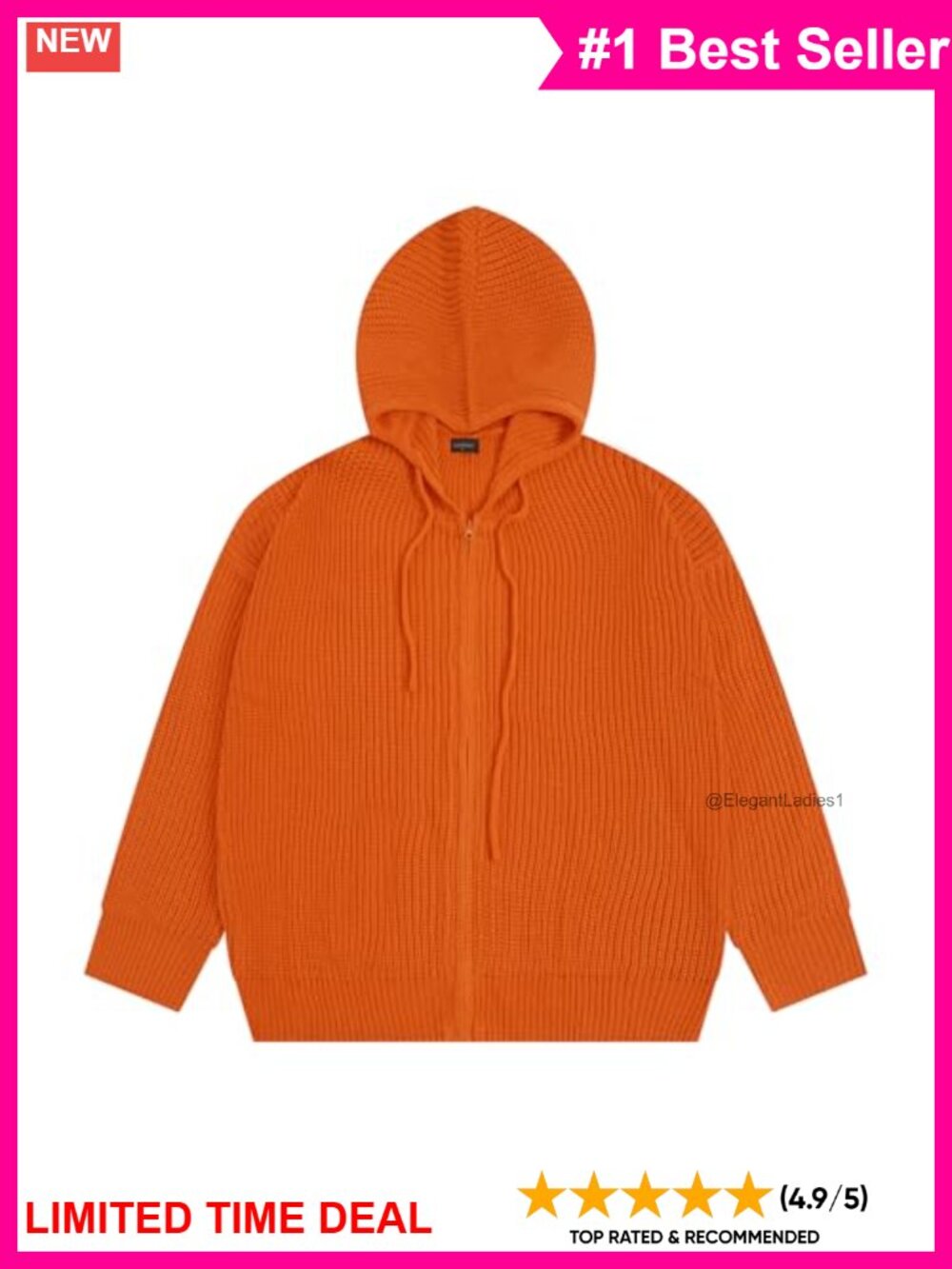 Zip Up Hooded Knit Cardigan Women's Cropped Sweater Long Sleeve Casual